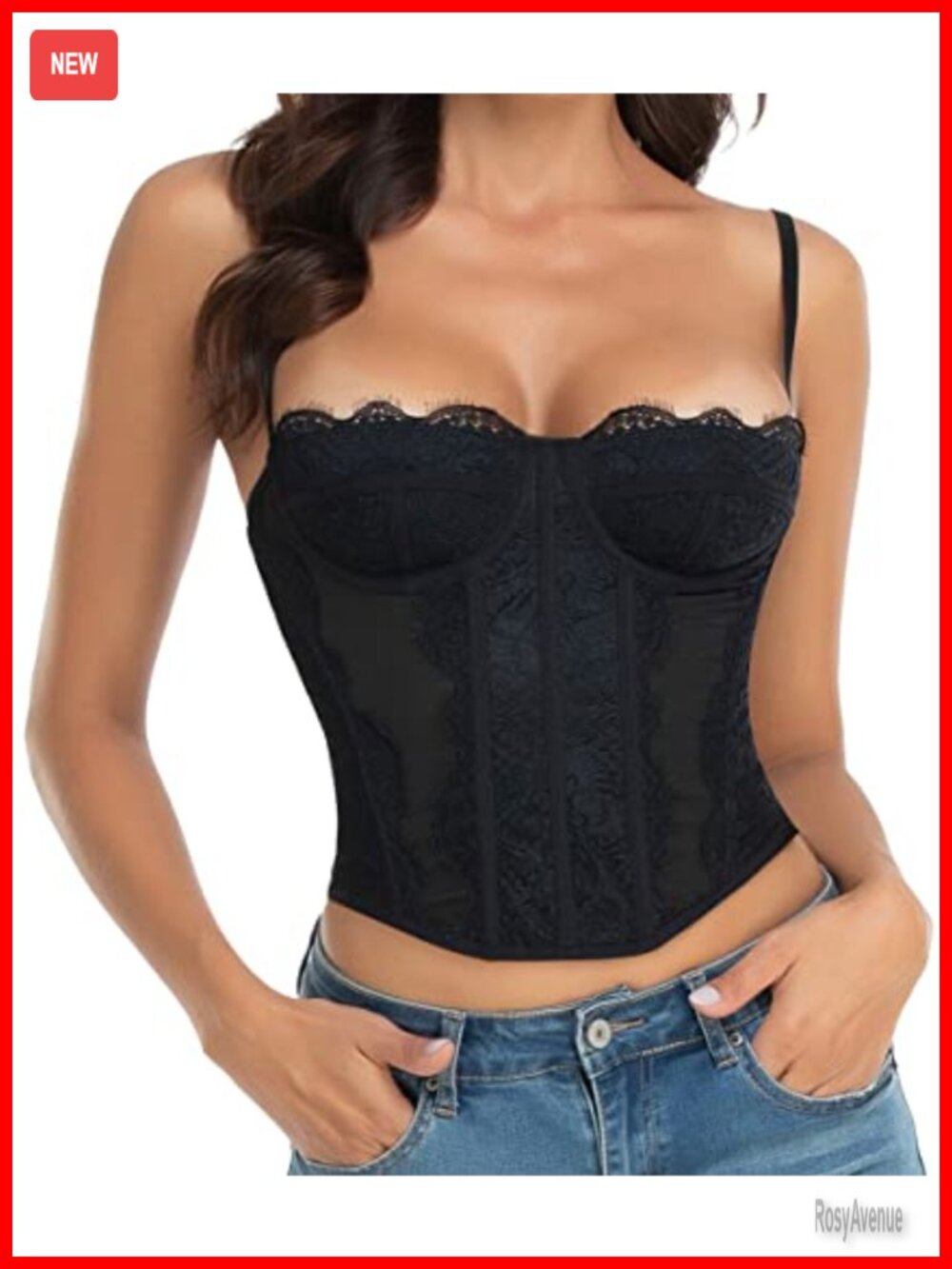 Lace Bustier Corset Top with Buckle Adjustable Straps Sweetheart Neck